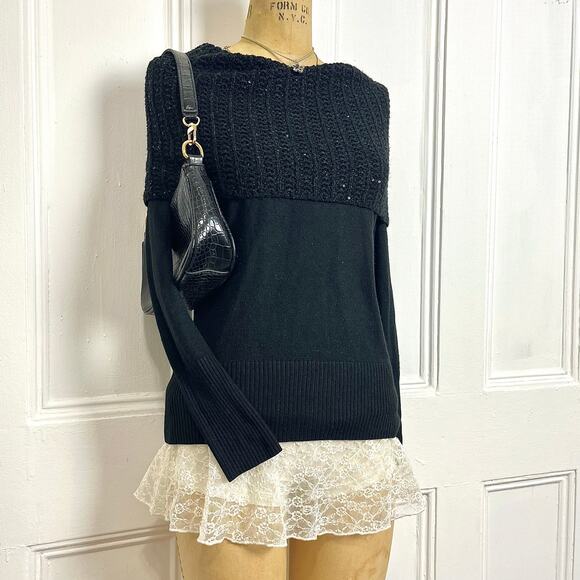 NY&Co Black long sleeve cowl neck over shoulder glam sweater festive size XS - Picture 1 of 8